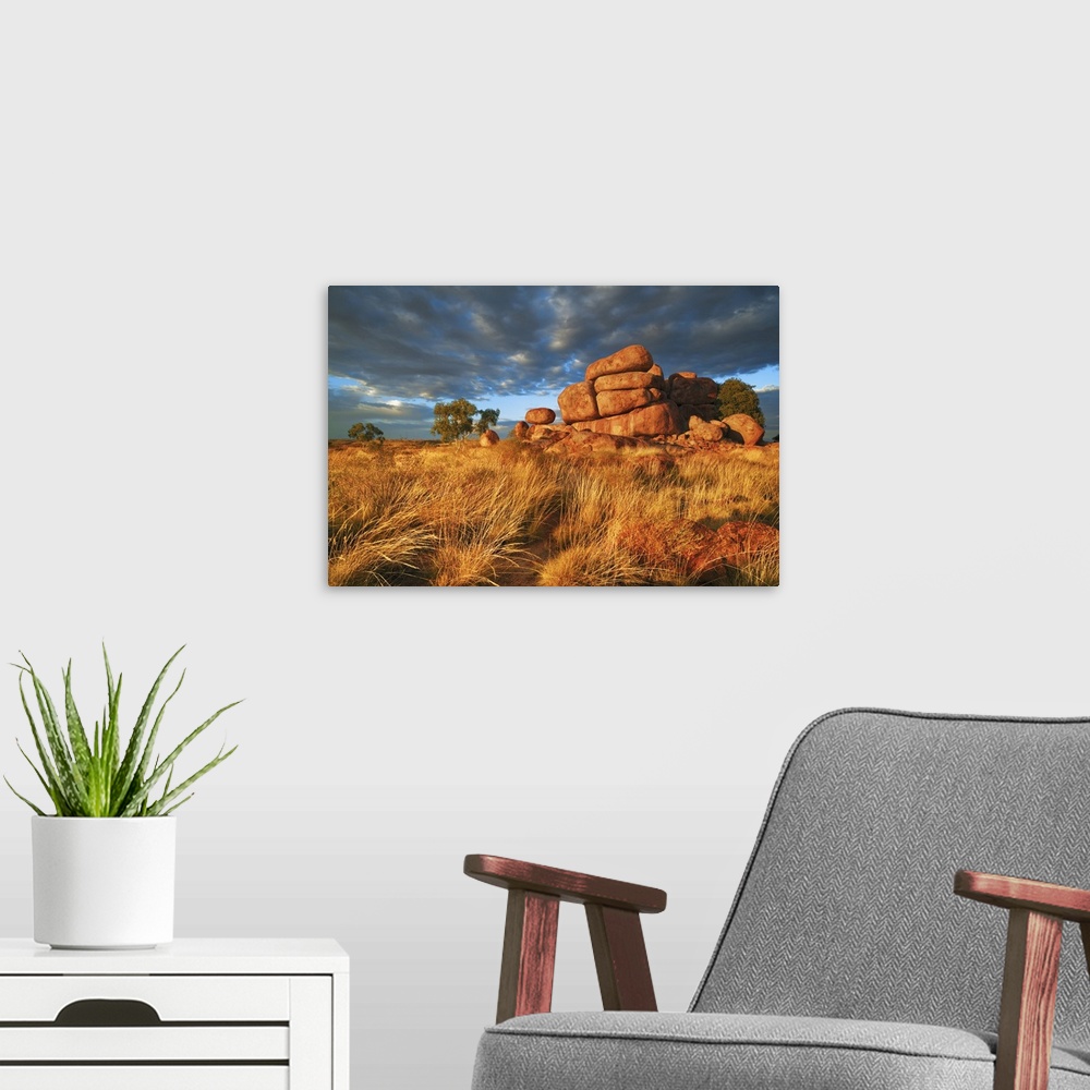 A modern room featuring Rock formation at Devils Marbles. Australia, Northern Territory, Devils Marbles. Northern Territo...