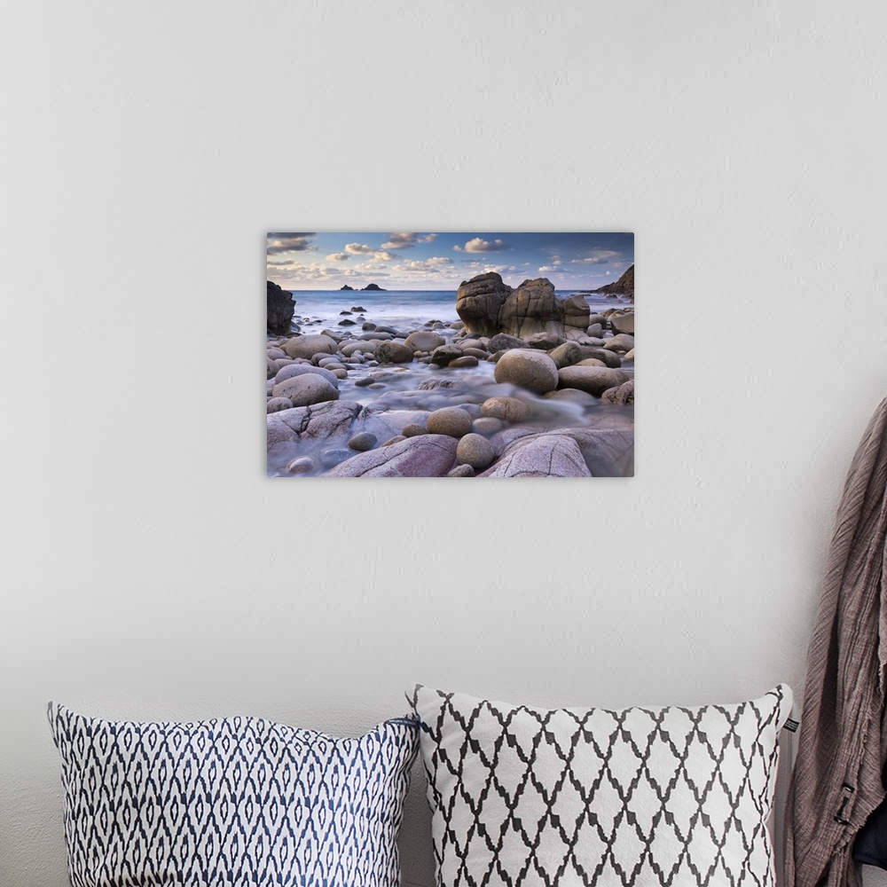 A bohemian room featuring Rocky cove at Porth Nanven near Land's End, Cornwall, England. Winter (December)