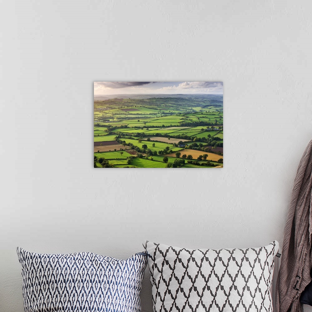 A bohemian room featuring Rolling fields near Llangorse, Brecon Beacons National Park, Powys, Wales, UK. Autumn, October, 2...