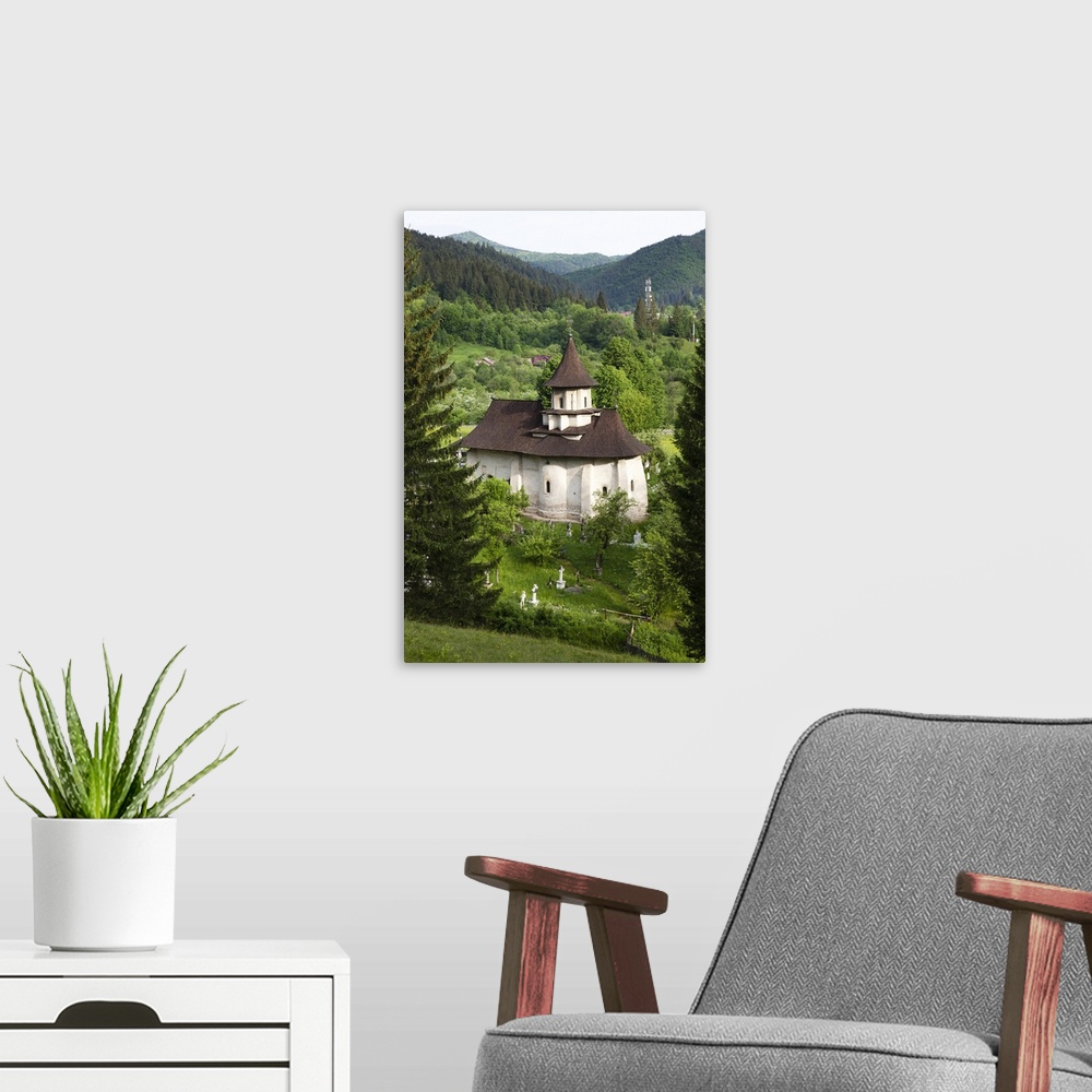 A modern room featuring Romania, Bucovina, Sucevita. The church and cemetery attached to Sucevita Monastery.