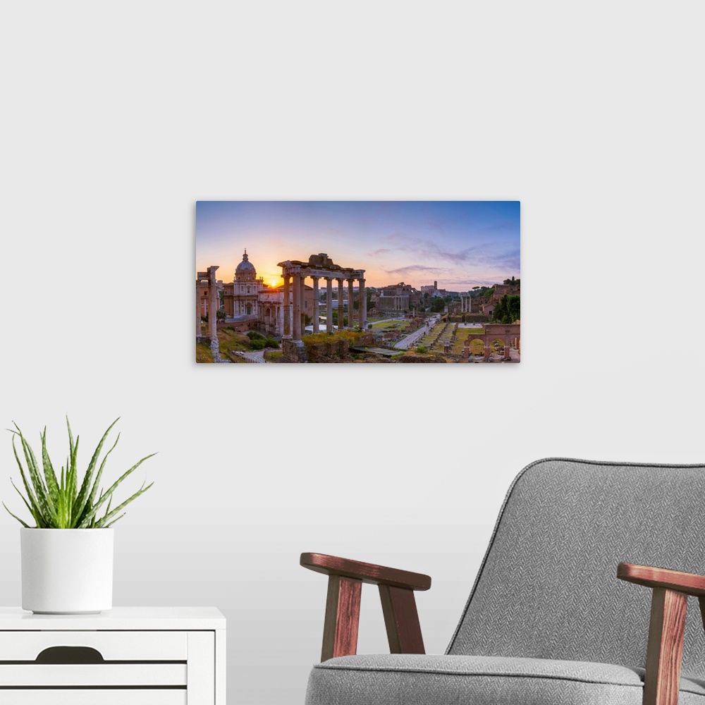 A modern room featuring Rome, Lazio, Italy. Imperial fora at sunrise.