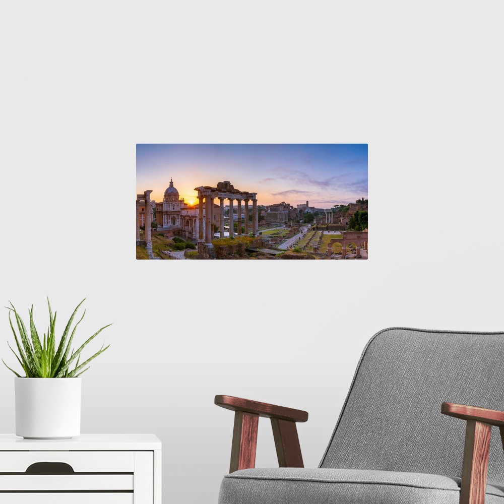 A modern room featuring Rome, Lazio, Italy. Imperial fora at sunrise.