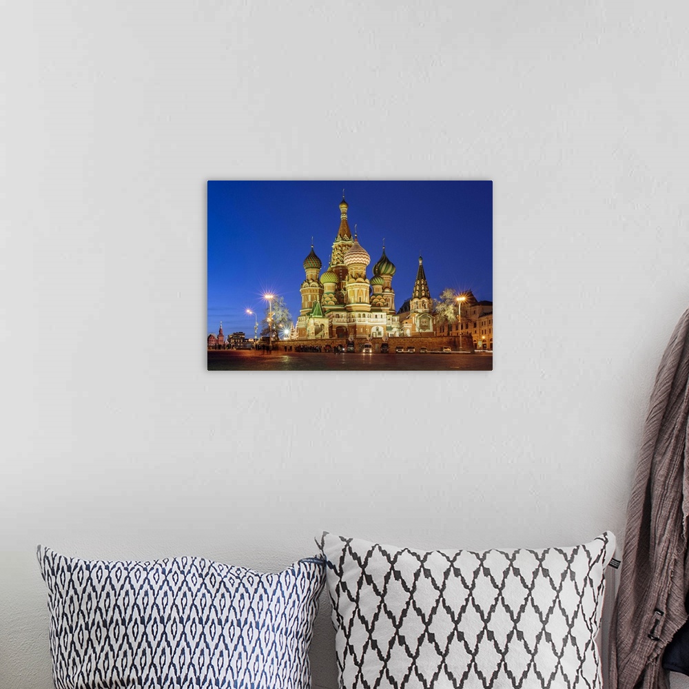 A bohemian room featuring Russia, Moscow, Red Square, Kremlin, St. Basil's Cathedral.
