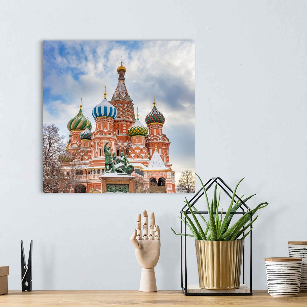 A bohemian room featuring Saint Basil's Cathedral, Monument to Minin and Pozharsky, Red square, Moscow, Russia.