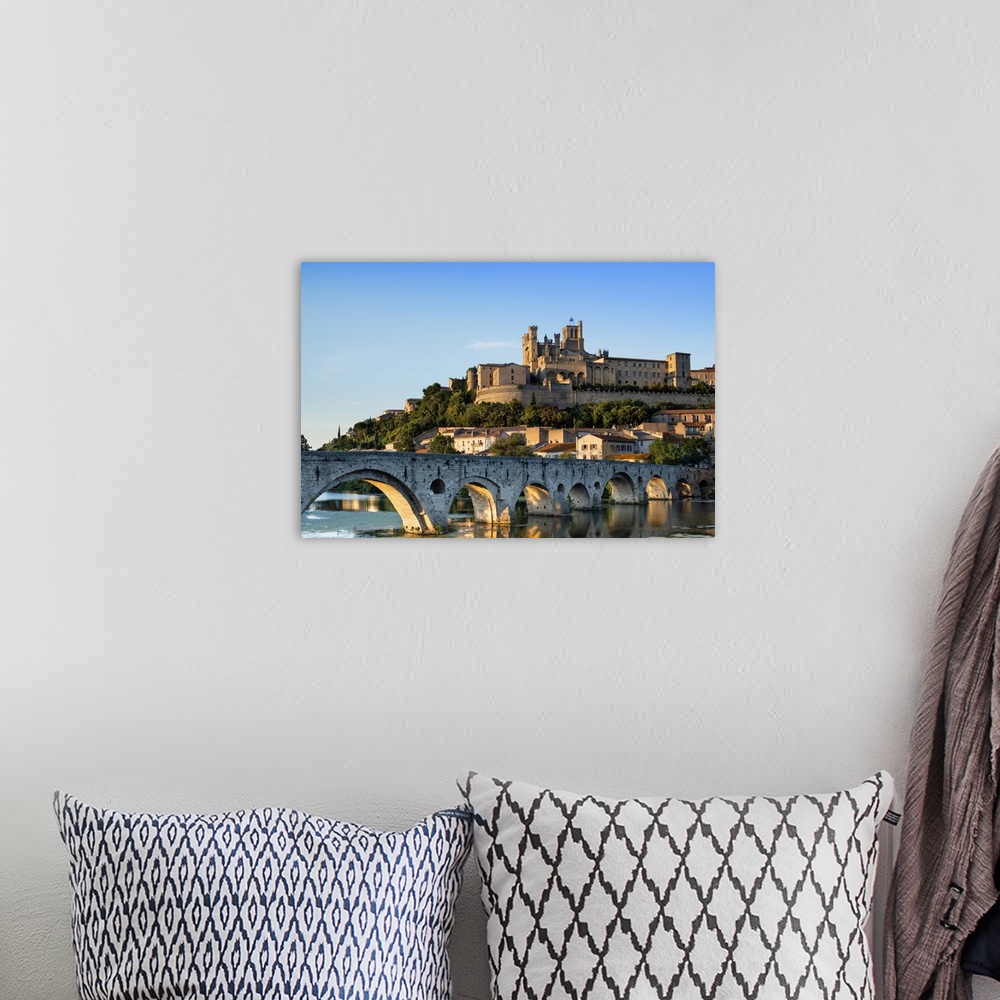 A bohemian room featuring Europe, France, Occitanie. Saint Nazaire church and the old bridge in the fortified town of Bezie...