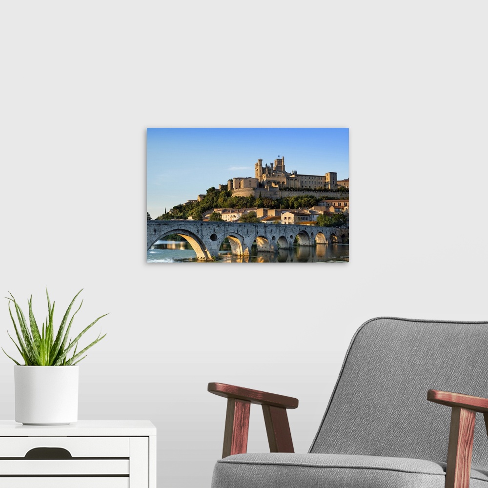 A modern room featuring Europe, France, Occitanie. Saint Nazaire church and the old bridge in the fortified town of Bezie...