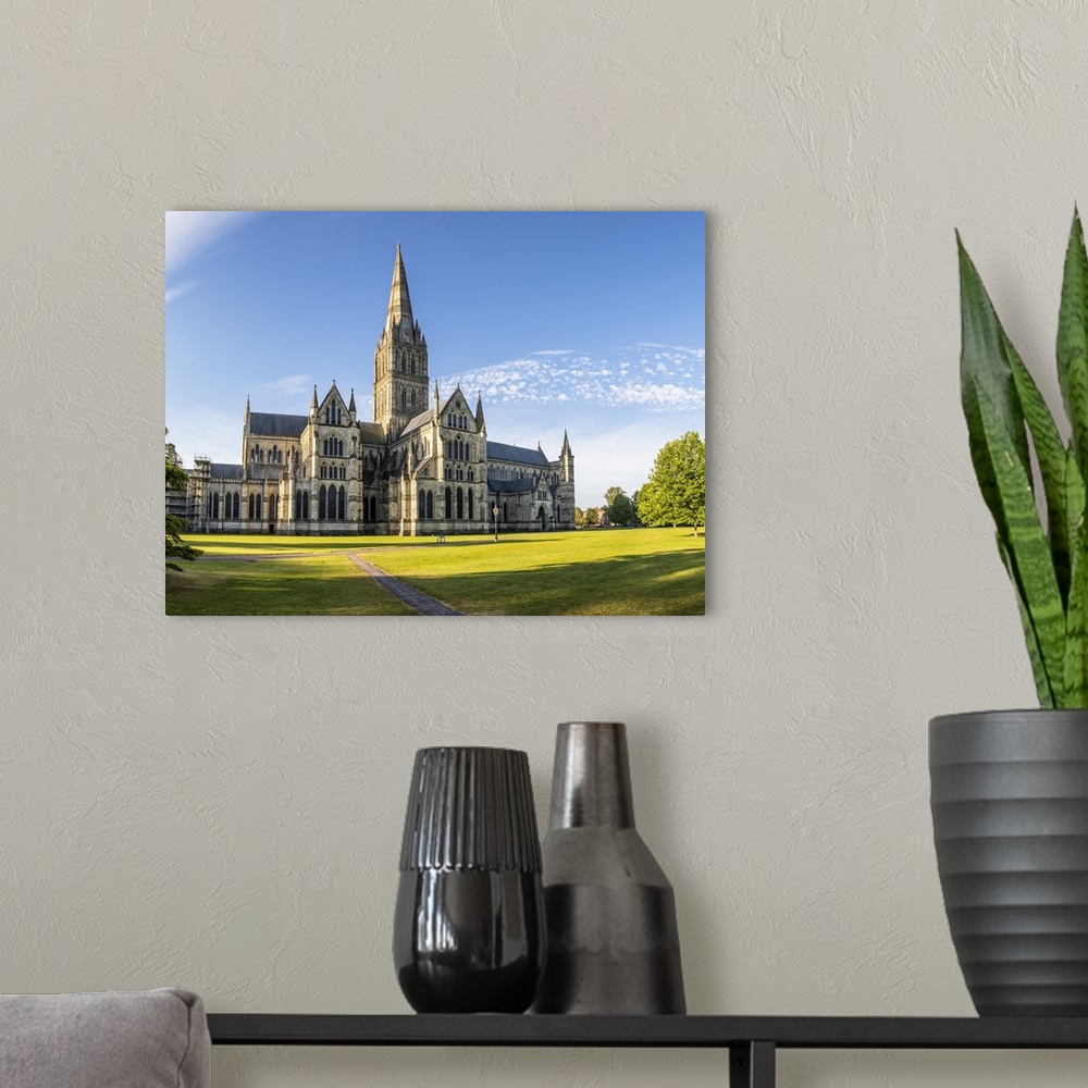A modern room featuring Salisbury Cathedral, Salisbury, Wiltshire, England, United Kingdom.