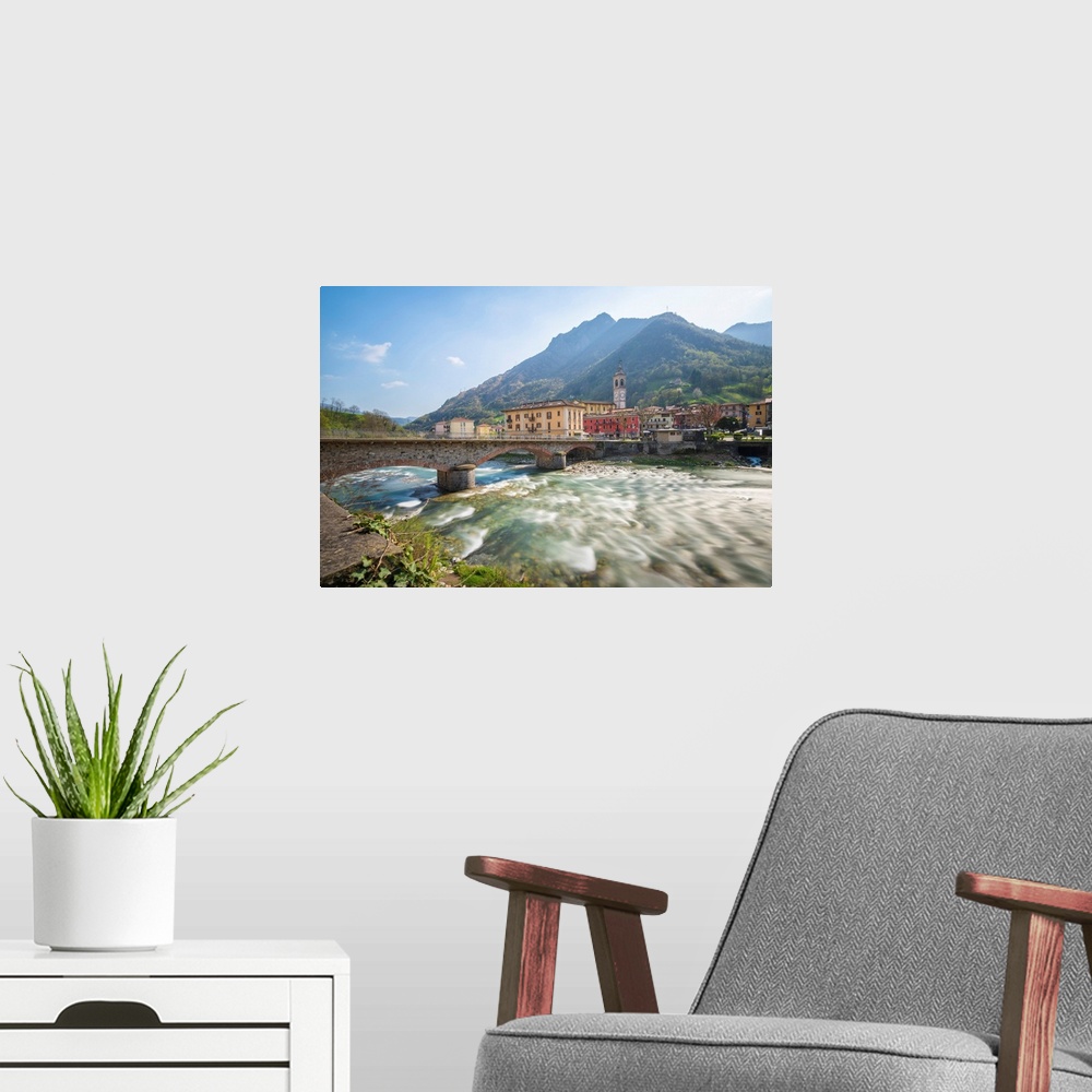 A modern room featuring San Pellegrino Terme And Brembo River, Val Brembana, Province Of Bergamo, Orobie Alps, Italian Al...