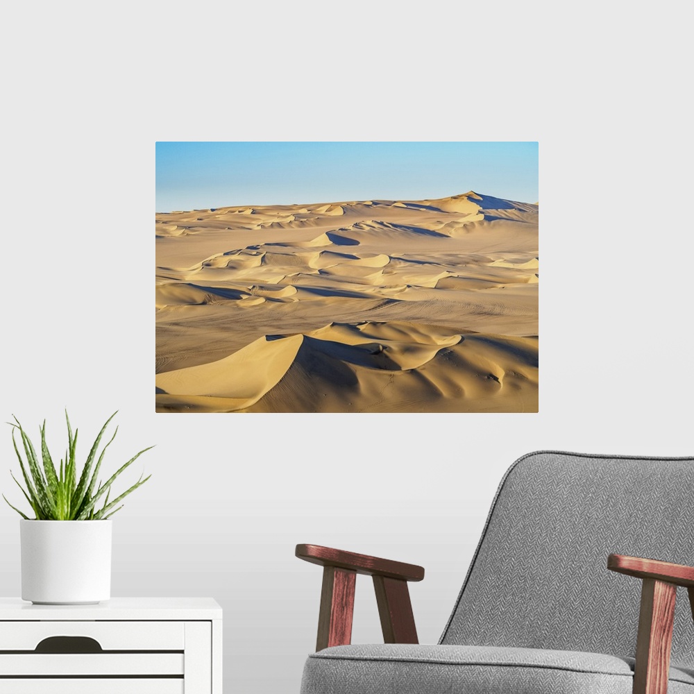 A modern room featuring Sand Dunes of Ica Desert near Huacachina, sunrise, Ica Region, Peru