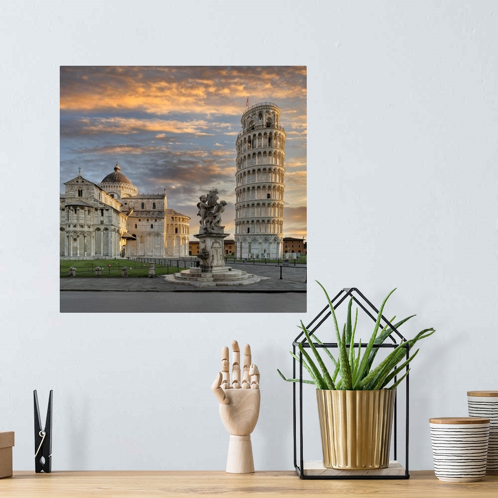 A bohemian room featuring Santa Maria Assunta Cathedral and Leaning Tower of Pisa, Piazza dei Miracoil, Pisa, Tuscany, Italy.
