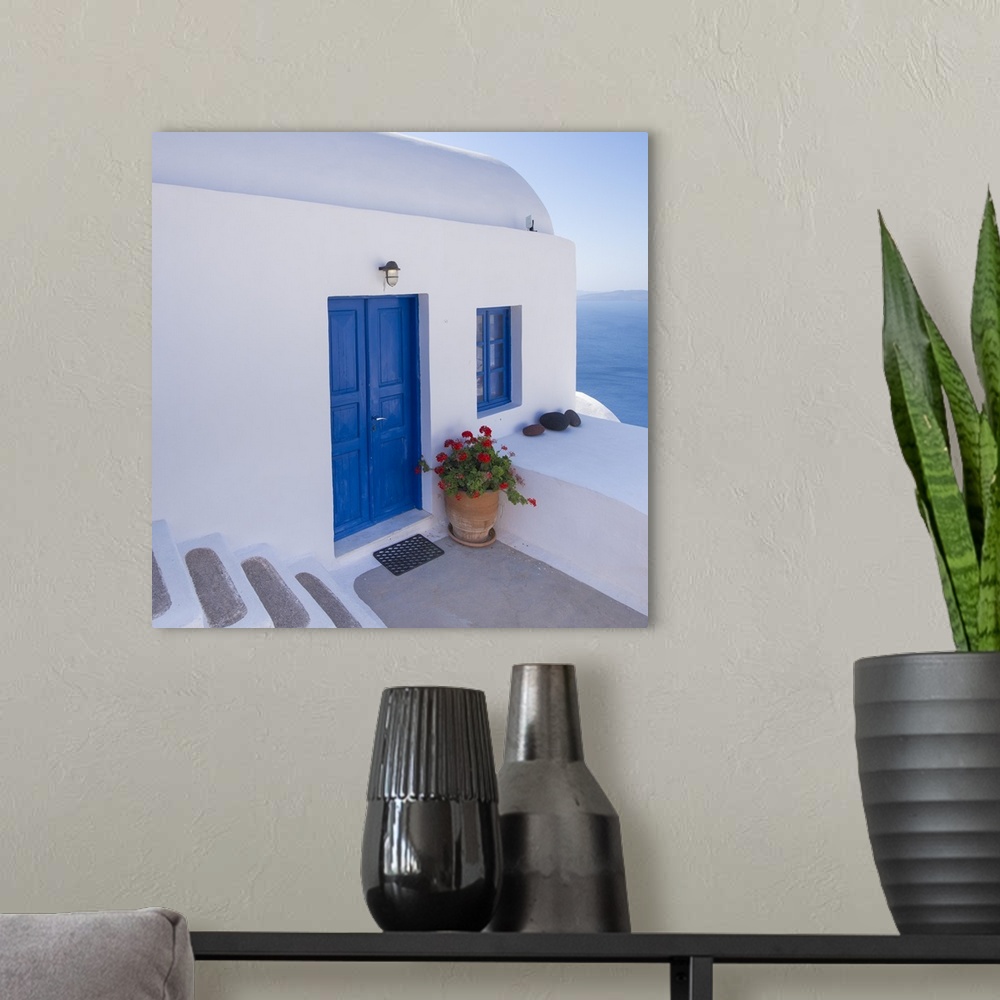 A modern room featuring Santorini (Thira), Cyclades Islands, Greece.