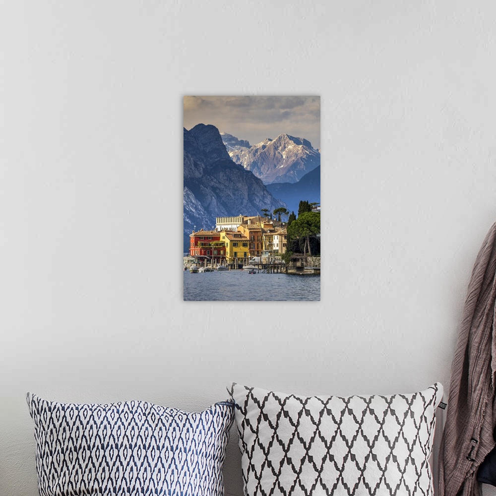 A bohemian room featuring Scenic view of Malcesine with the Alps in the background, Lake Garda, Veneto, Italy