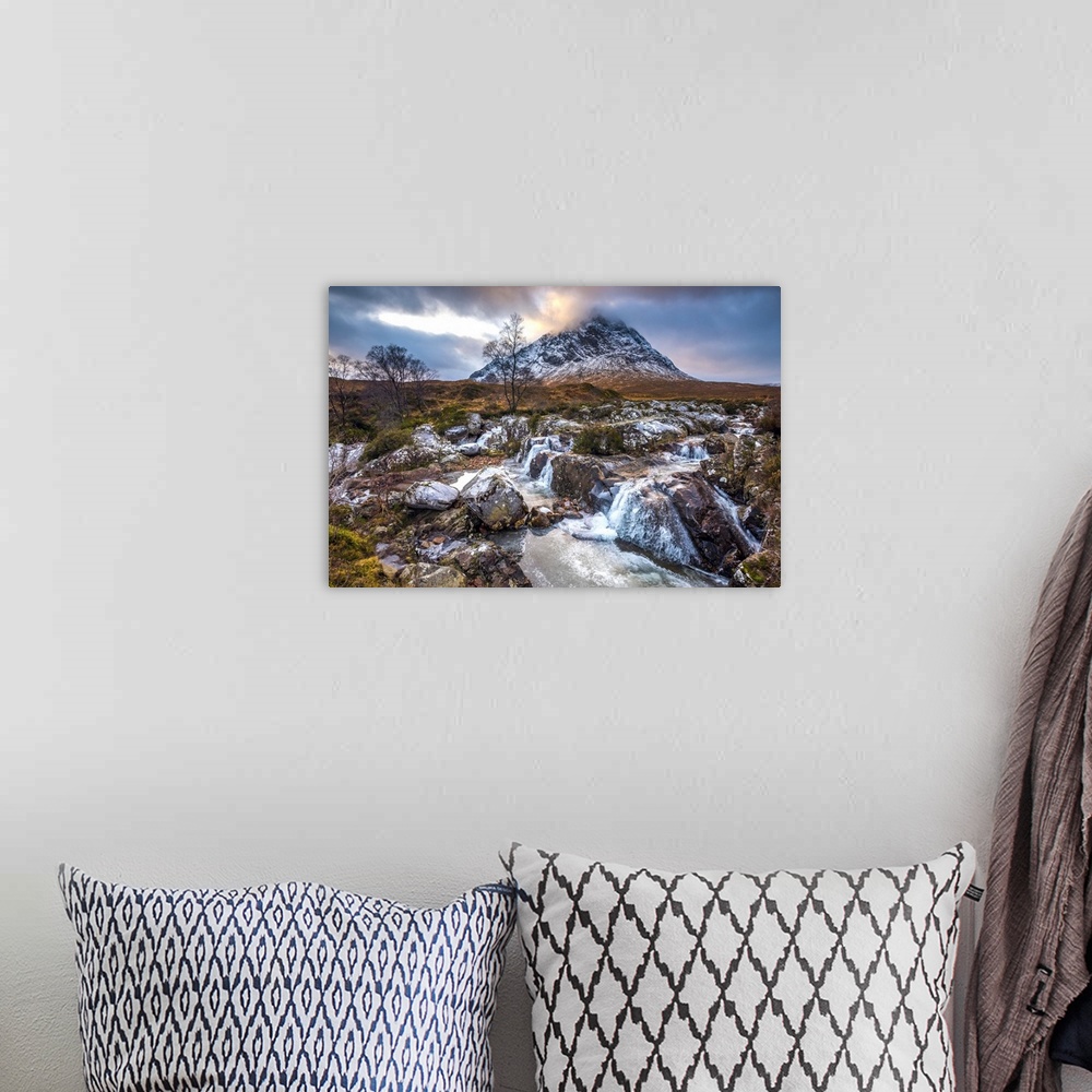 A bohemian room featuring UK, Scotland, Highland, Glen Coe, River Coupall, Coupall Falls and Buachaille Etive Mor.