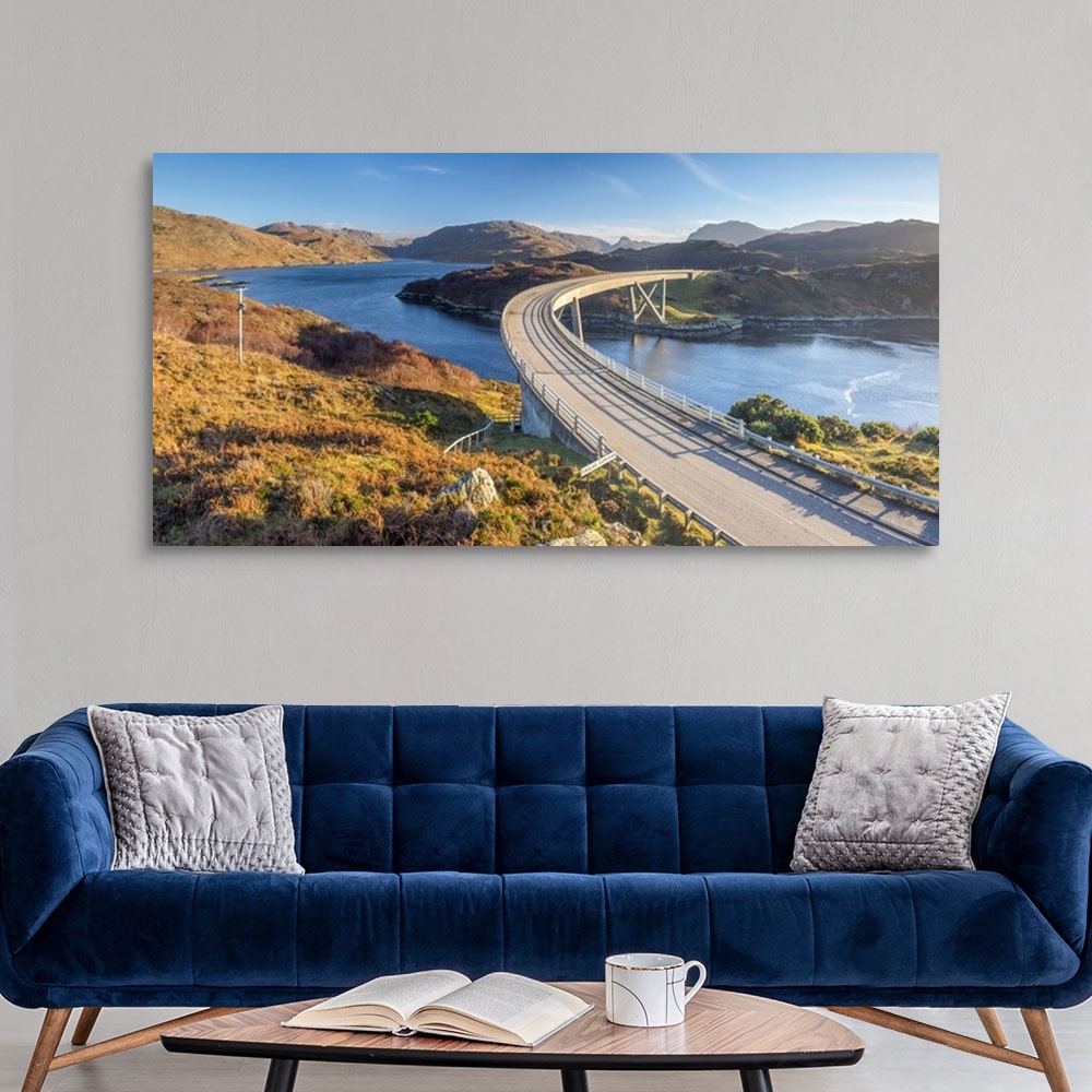 A modern room featuring UK, Scotland, Highland, Sutherland, Loch a' Chairn Bhain, Kylesku, Kylesku Bridge, a landmark on ...