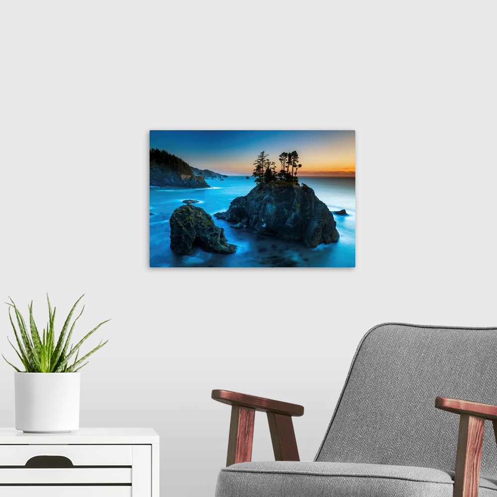 A modern room featuring Sea Stacks At Sunset, Near Natural Bridges Viewpoint, Samuel H. Boardman State Scenic Corridor, O...