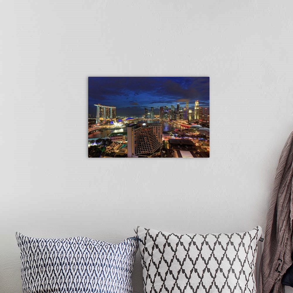 A bohemian room featuring Singapore, Aerial view of Singapore Skyline and Esplanade Theathre