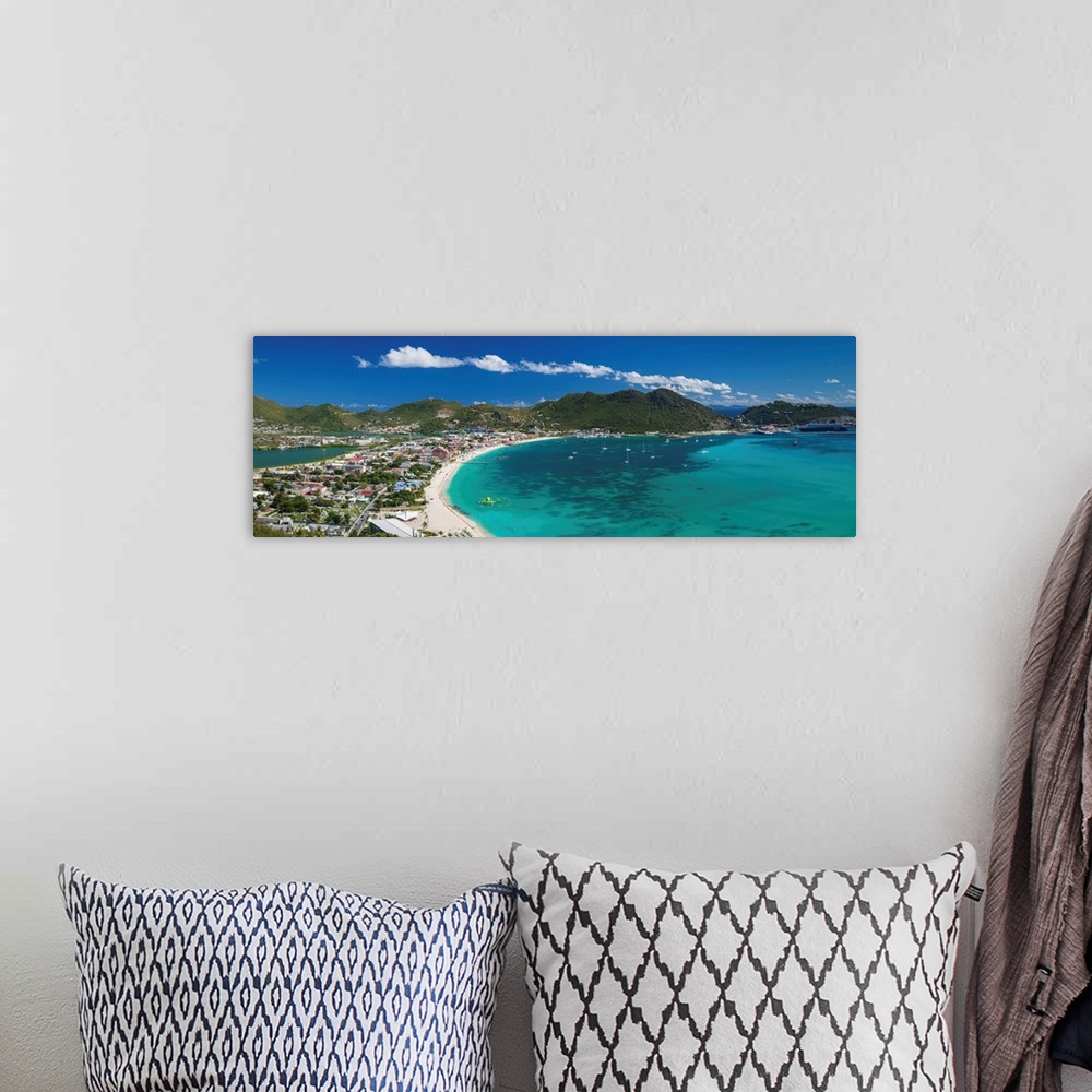 A bohemian room featuring Netherlands Antilles, Sint Maarten, Philipsburg, elevated town and beach view from Fort Hill
