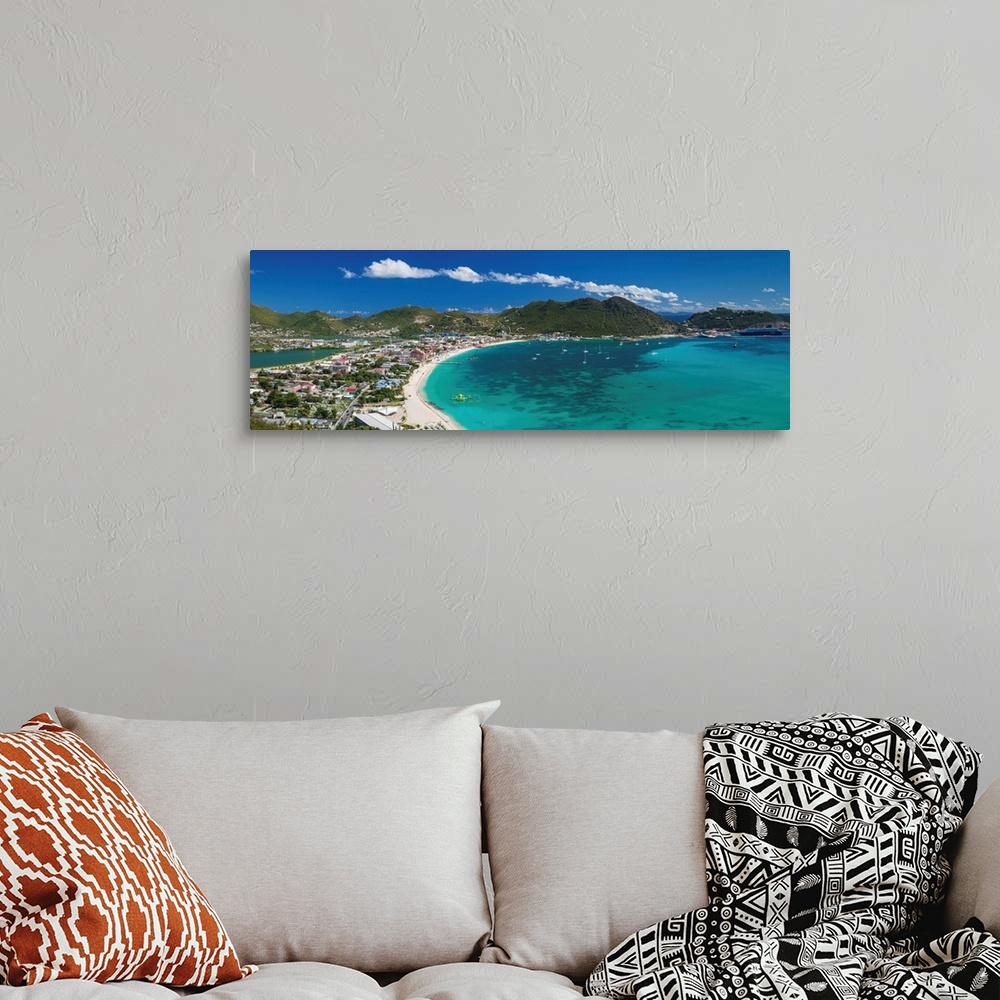A bohemian room featuring Netherlands Antilles, Sint Maarten, Philipsburg, elevated town and beach view from Fort Hill