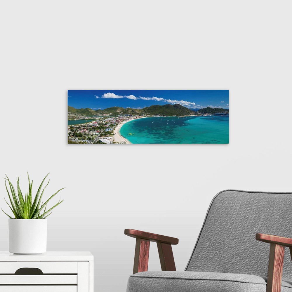A modern room featuring Netherlands Antilles, Sint Maarten, Philipsburg, elevated town and beach view from Fort Hill