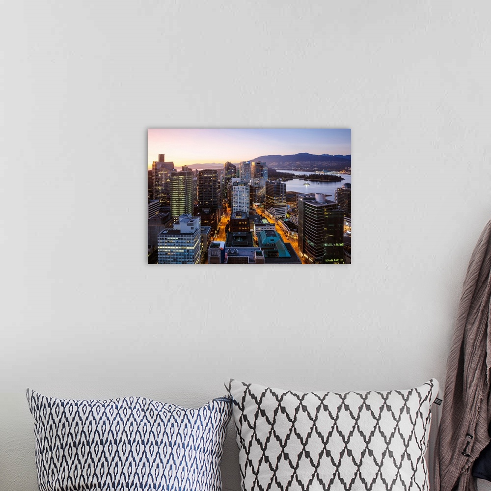 A bohemian room featuring Skyline At Sunset, Vancouver, British Columbia, Canada