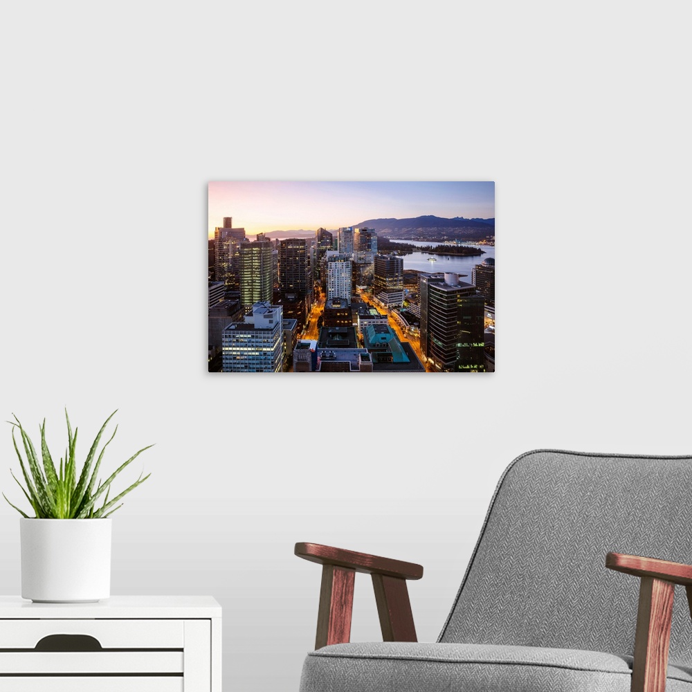A modern room featuring Skyline At Sunset, Vancouver, British Columbia, Canada