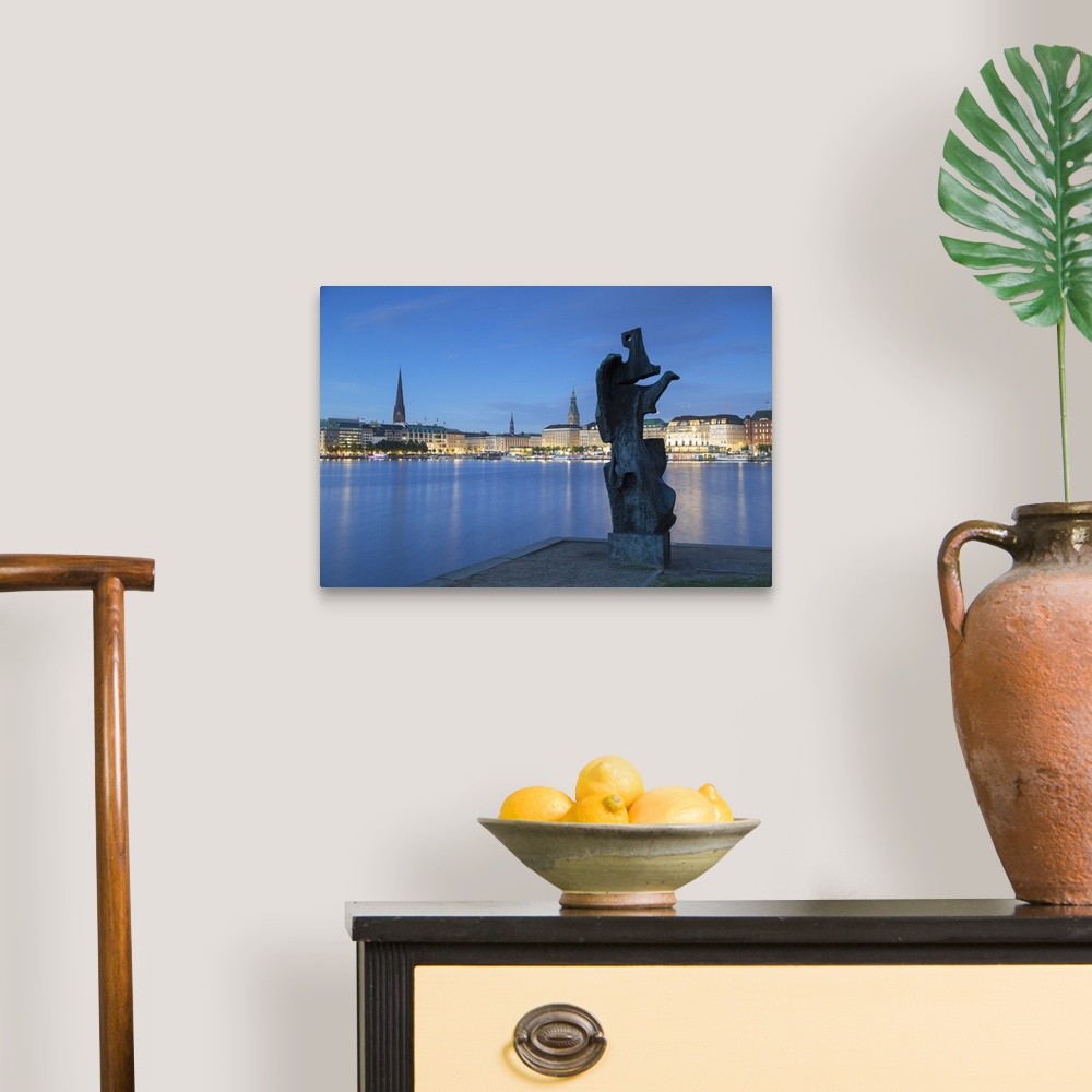 A traditional room featuring Skyline of Binnenalster Lake, Hamburg, Germany.