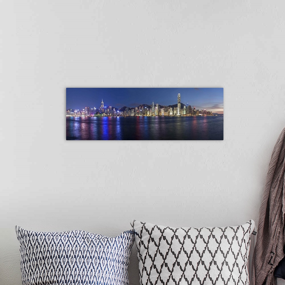 A bohemian room featuring Skyline of Central, Hong Kong Island, from Victoria Harbour, Hong Kong, China, Asia