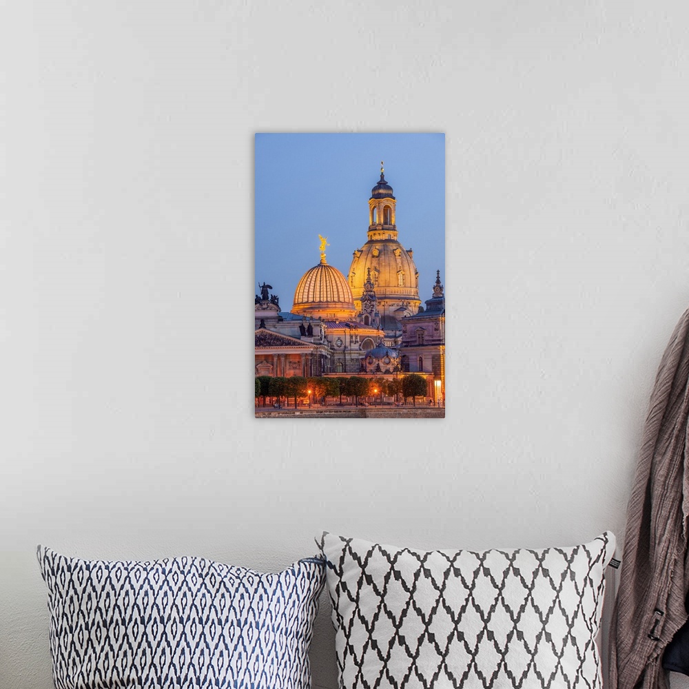 A bohemian room featuring Skyline of Dresden at dusk with Bruehl's Terrace ,Academy of Fine Arts, Church of Our Lady, Dresd...