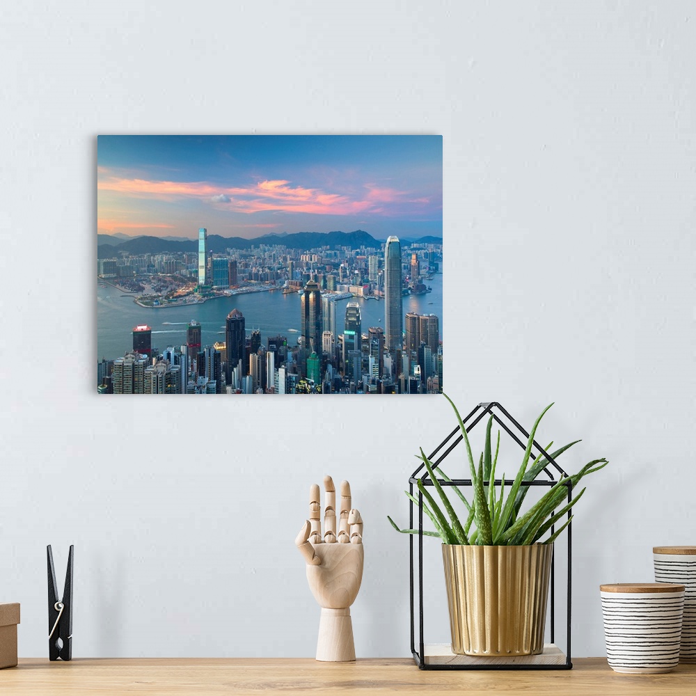 A bohemian room featuring Skyline Of Hong Kong Island And Kowloon From Victoria Peak At Sunset, Hong Kong Island, Hong Kong