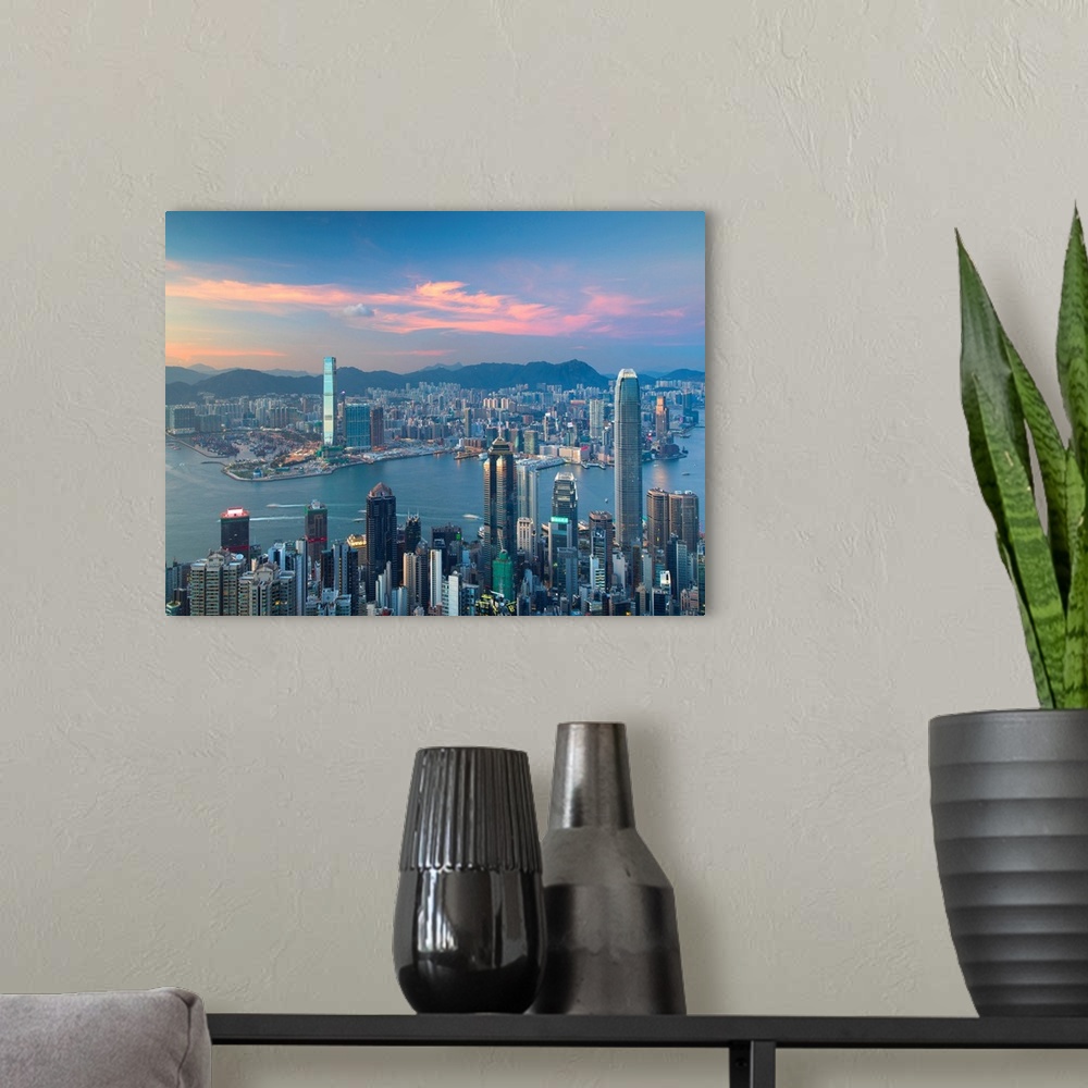 A modern room featuring Skyline Of Hong Kong Island And Kowloon From Victoria Peak At Sunset, Hong Kong Island, Hong Kong