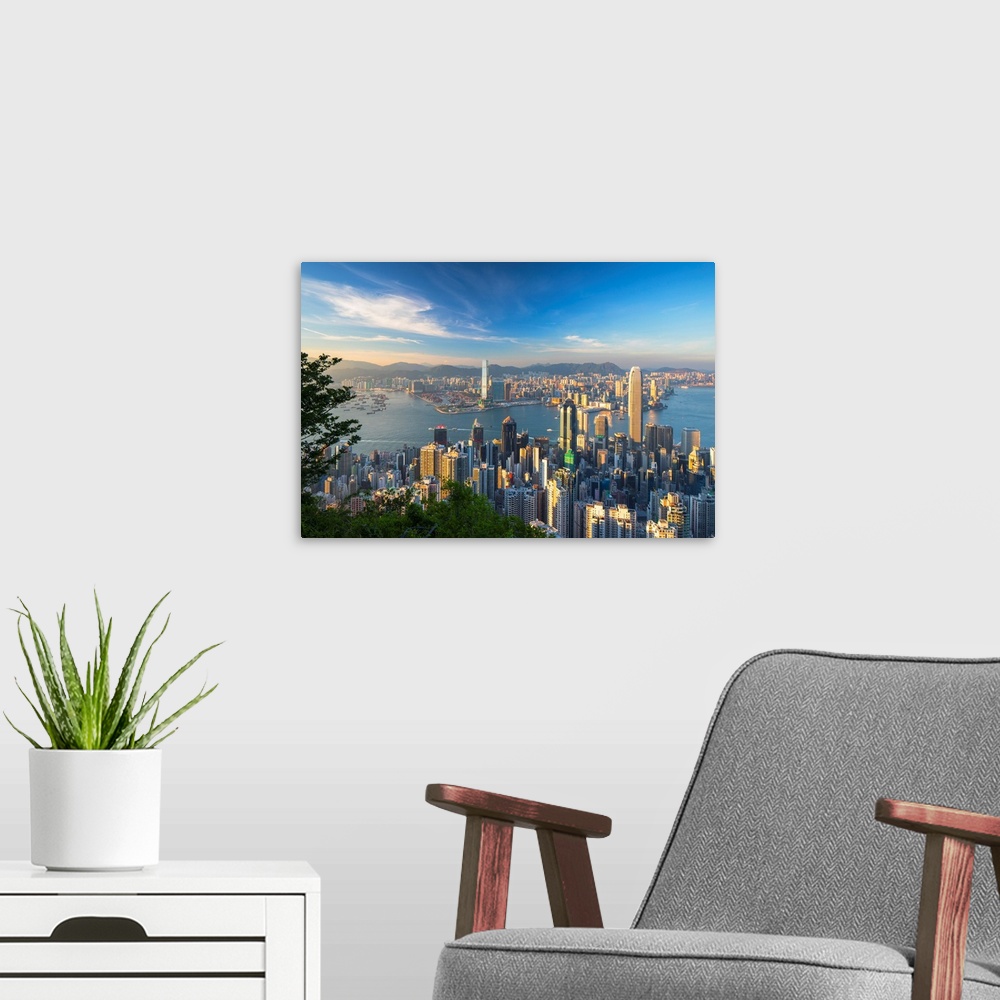 A modern room featuring Skyline Of Hong Kong Island And Kowloon From Victoria Peak, Hong Kong Island, Hong Kong