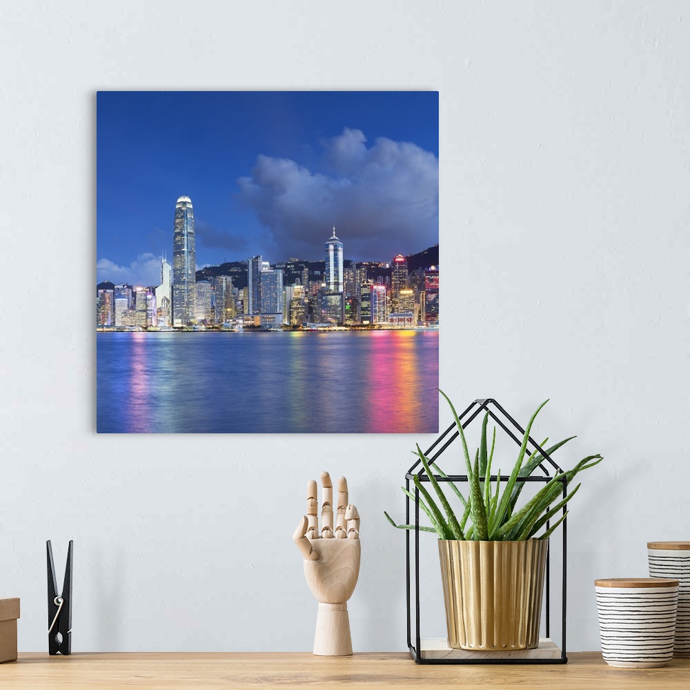 A bohemian room featuring Skyline of Hong Kong Island, Hong Kong, China.