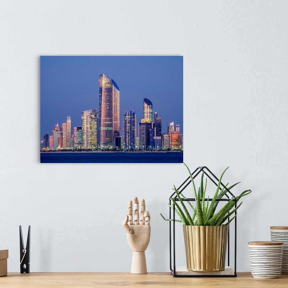 A bohemian room featuring Skyline Of The City Center At Twilight, Abu Dhabi, United Arab Emirates
