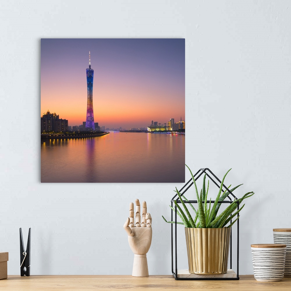 A bohemian room featuring Skyline of Tianhe at sunset, Guangzhou, Guangdong, China.