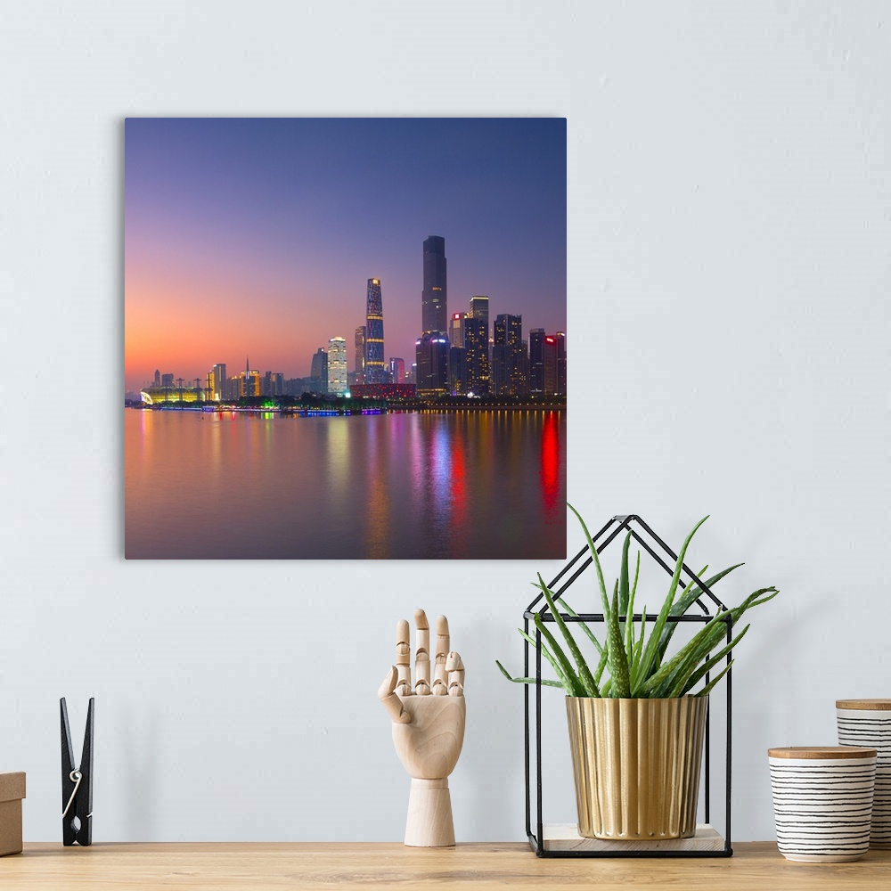 A bohemian room featuring Skyline of Tianhe at sunset, Guangzhou, Guangdong, China.