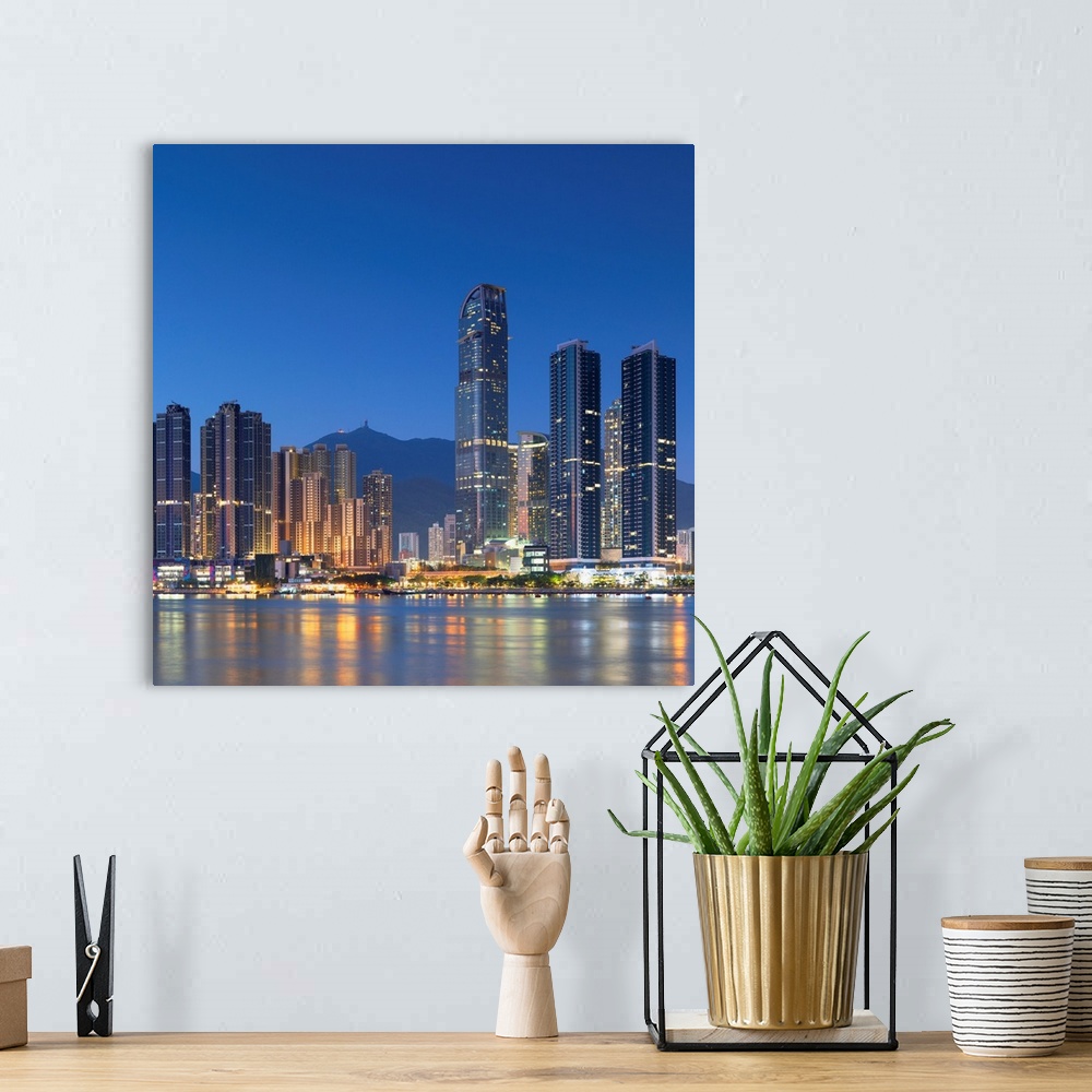 A bohemian room featuring Skyline of Tsuen Wan with Nina Tower, Tsuen Wan, Hong Kong, China.