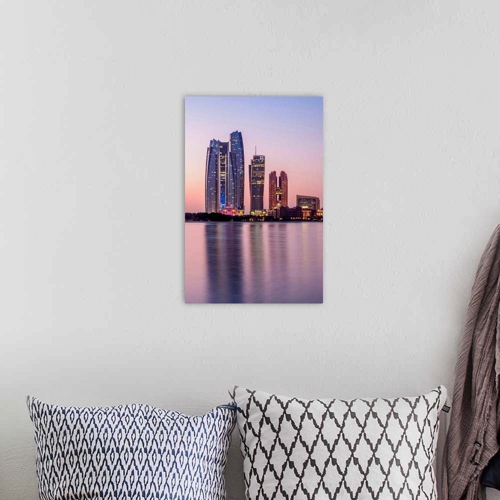 A bohemian room featuring Skyline With Etihad Towers At Dawn, Abu Dhabi, United Arab Emirates