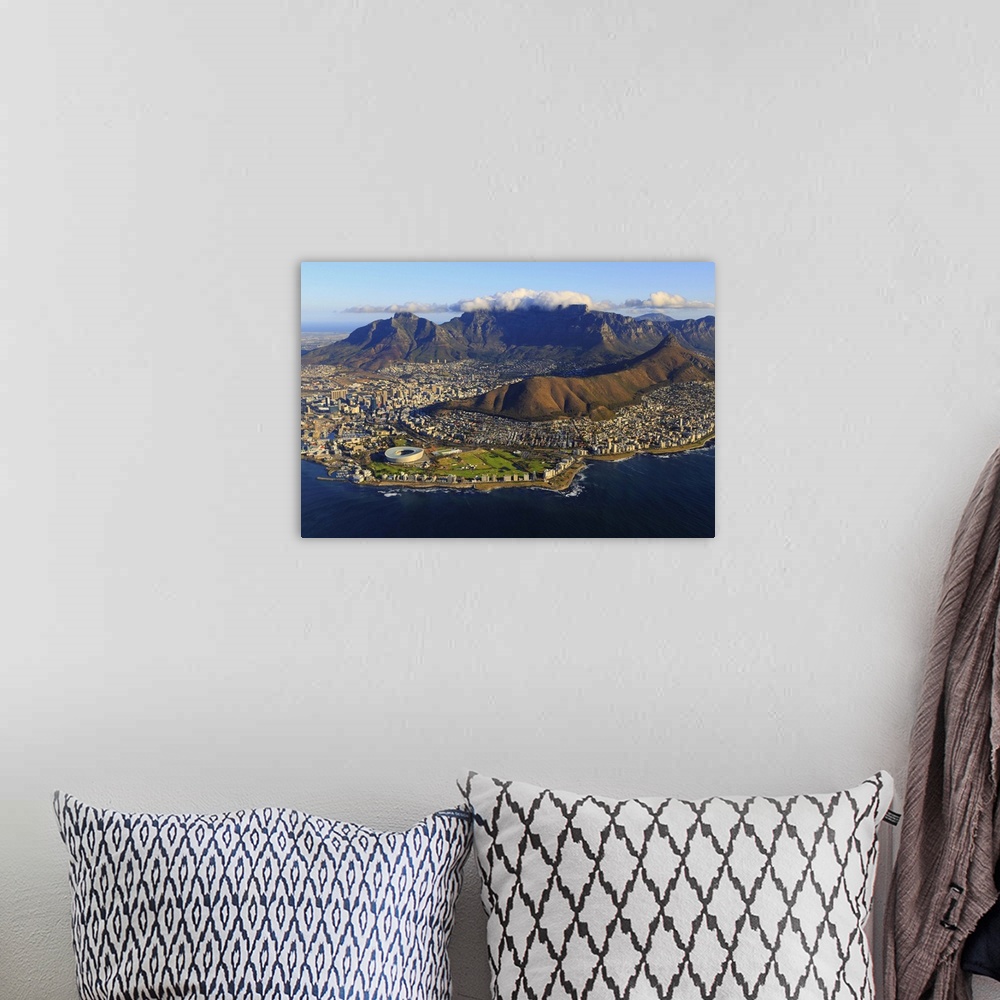 A bohemian room featuring South Africa, Western Cape, Cape Town, Aerial View of Cape Town and Table Mountain.