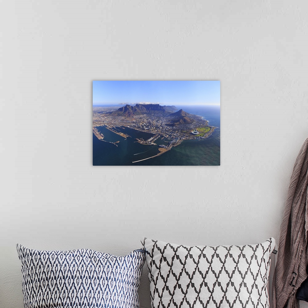 A bohemian room featuring South Africa, Western Cape, Cape Town, Aerial View of Cape Town and Table Mountain.
