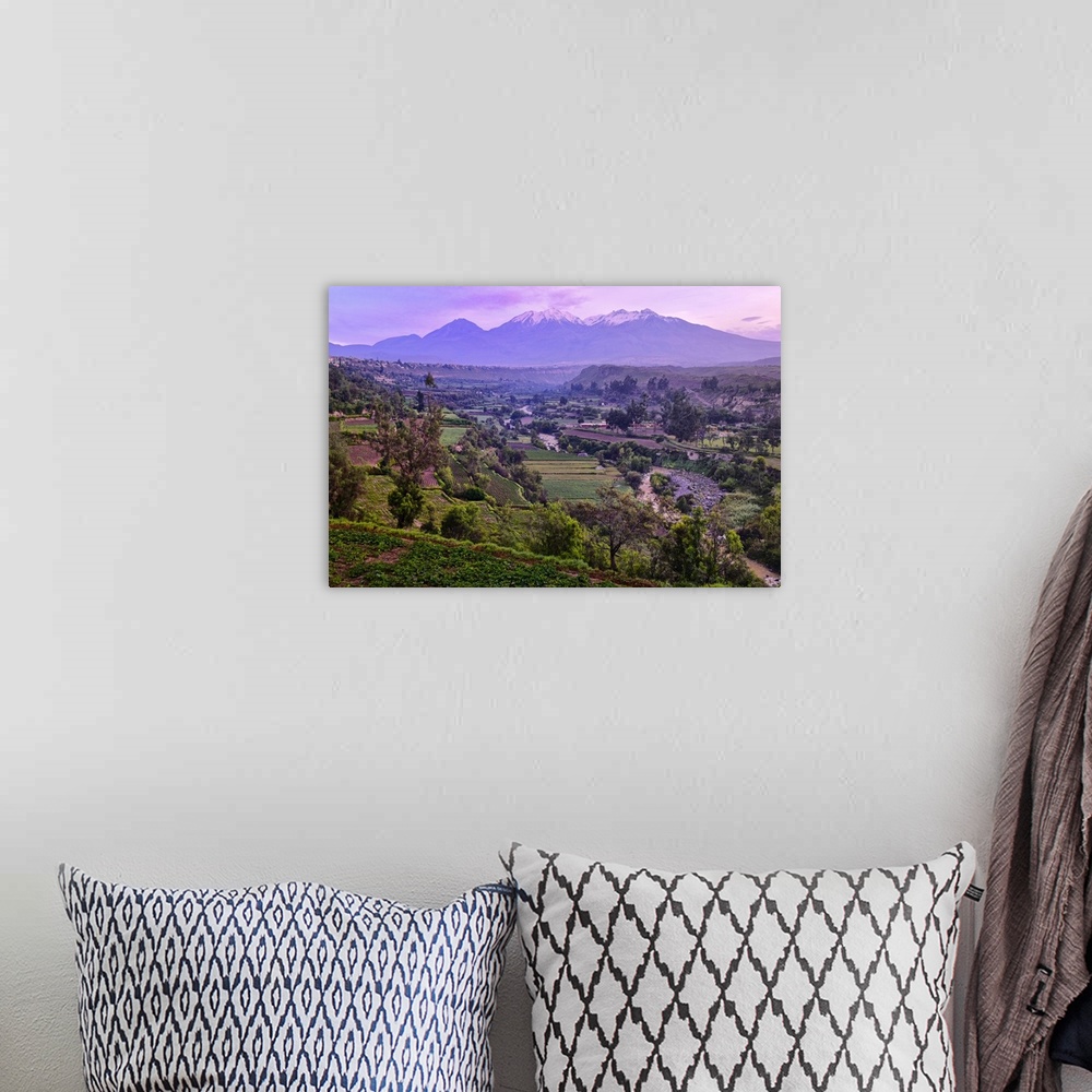 A bohemian room featuring South America, Peru, Arequipa, andes mountains at dawn.