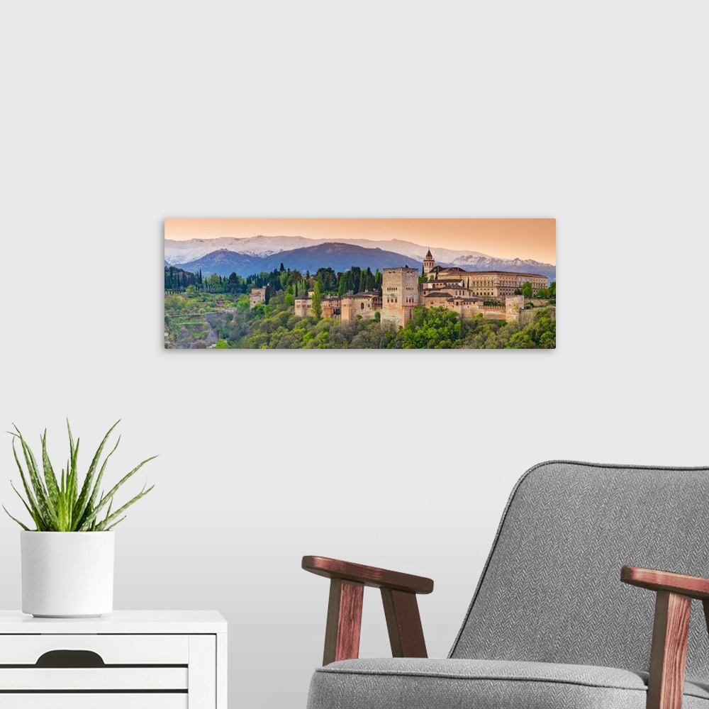 A modern room featuring Spain, Andalucia, Granada Province, Granada, Alhambra Palace and Sierra Nevada mountains