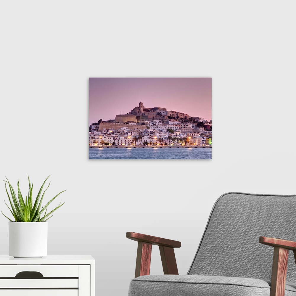 A modern room featuring Spain, Balearic Islands, Ibiza, view of Ibiza old town (UNESCO site), and Dalt Vila