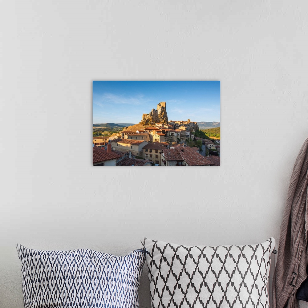 A bohemian room featuring Spain, Castile and Leon, Frias. The 12th-century Frias castle overlooking the Ebro river.