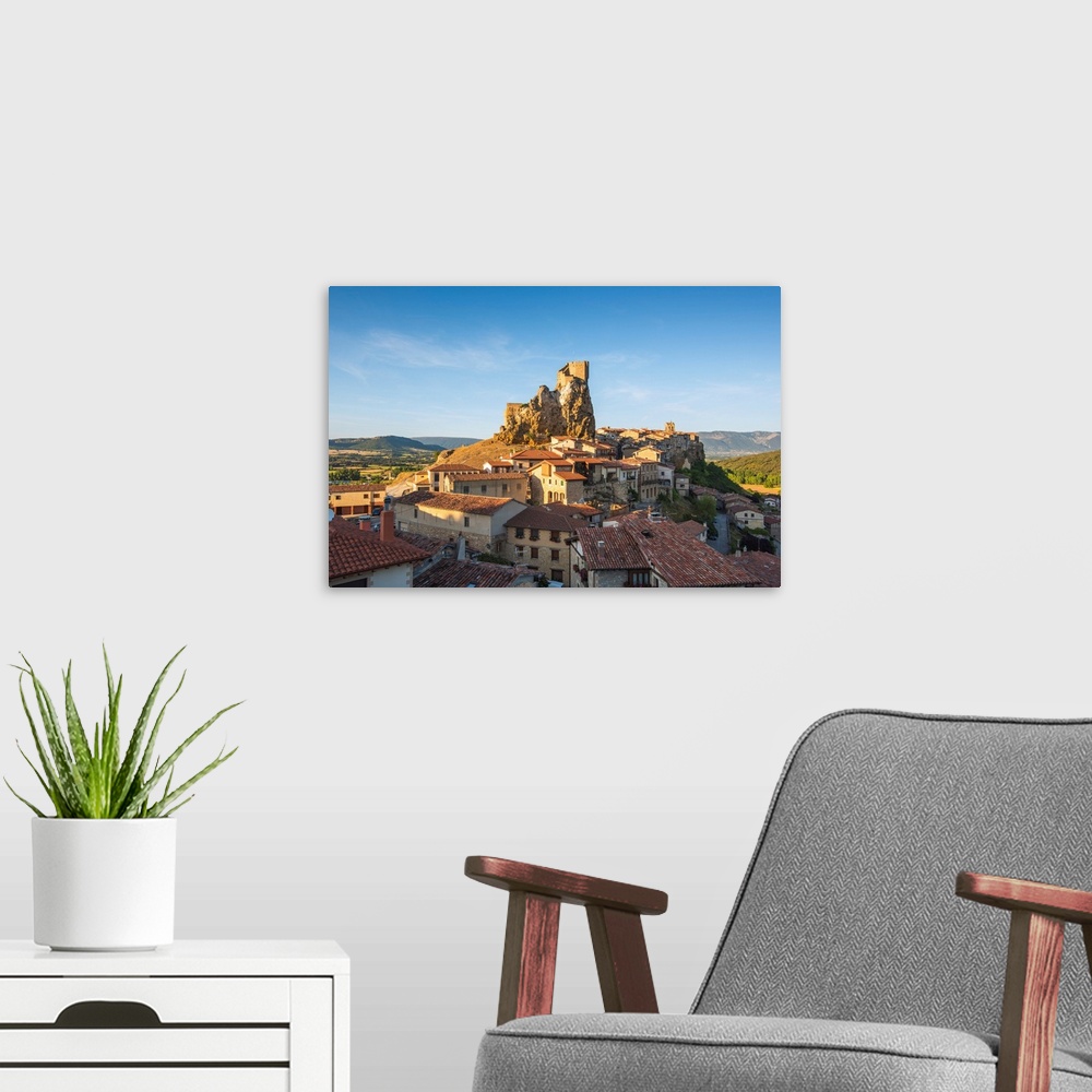 A modern room featuring Spain, Castile and Leon, Frias. The 12th-century Frias castle overlooking the Ebro river.