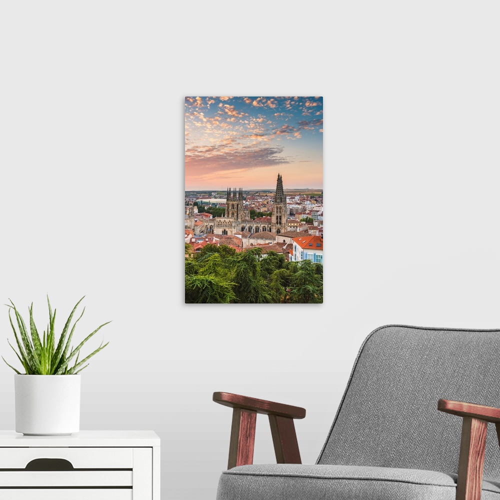 A modern room featuring Spain, Castile and Leon, Burgos. Skyline and the gothic Cathedral of Saint Mary of Burgos.