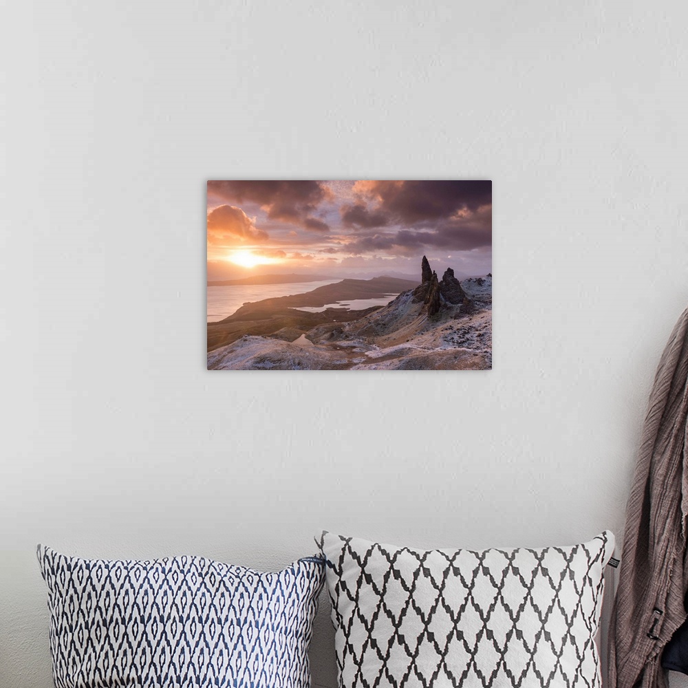 A bohemian room featuring Spectacular sunrise over the Old Man of Storr, Isle of Skye, Scotland. Winter (December)
