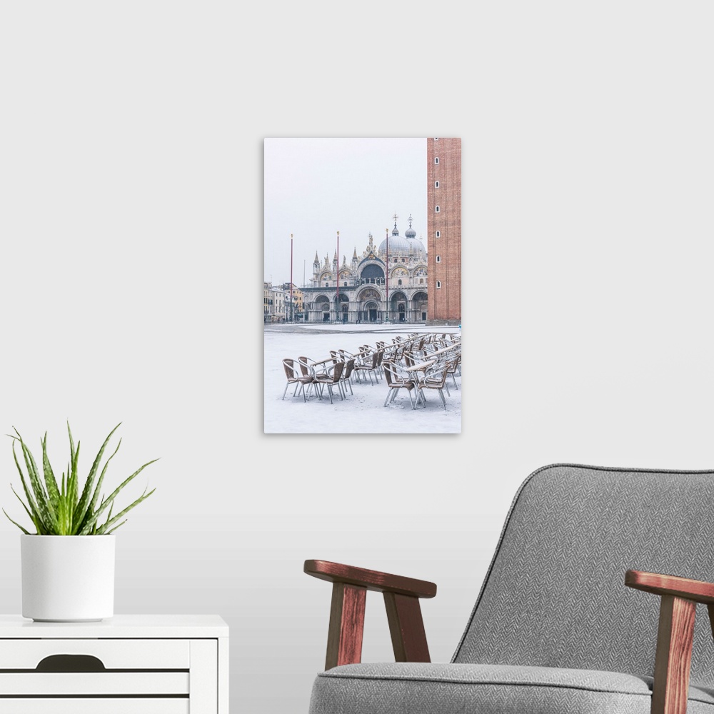A modern room featuring St Mark's Square Covered With Snow, Venice, Veneto, Italy.