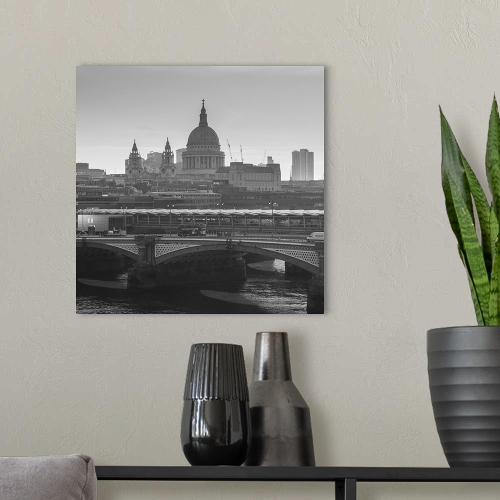 A modern room featuring St. Pauls Cathedral, Blackfriars Bridge, London, England, UK.