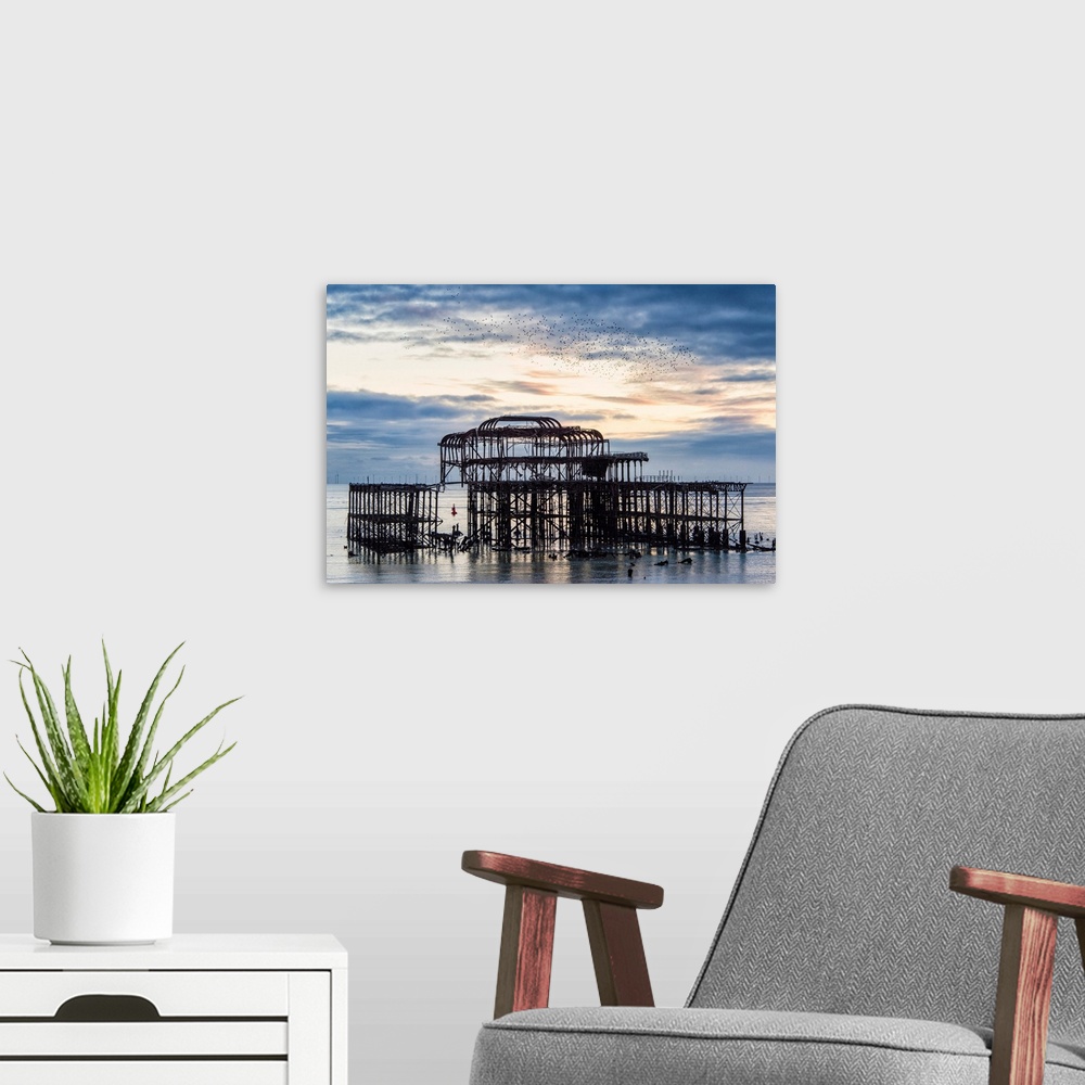 A modern room featuring Starling Murmuration Above Brighton West Pier, East Sussex, England