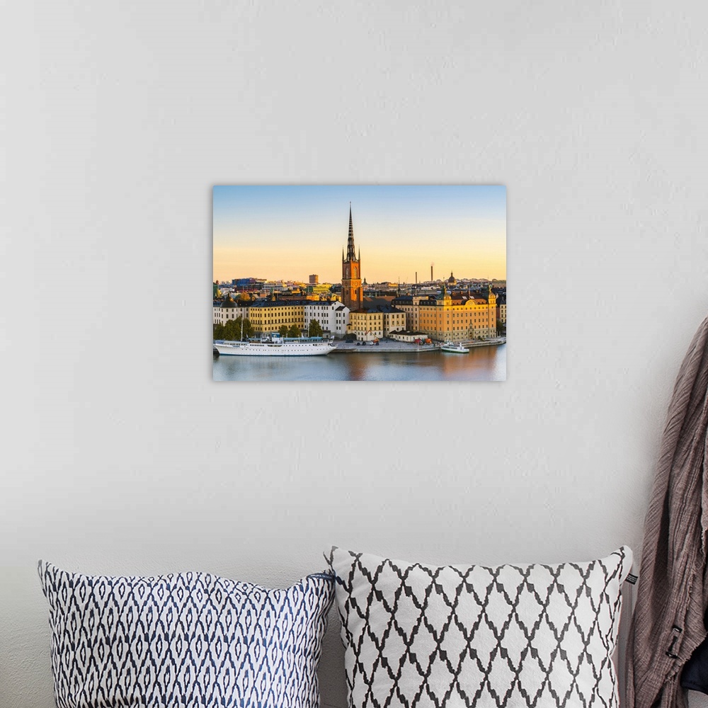 A bohemian room featuring Stockholm, Sweden, Northern Europe. High angle view over Riddarholmen and Riddarholmskyrkan (chur...